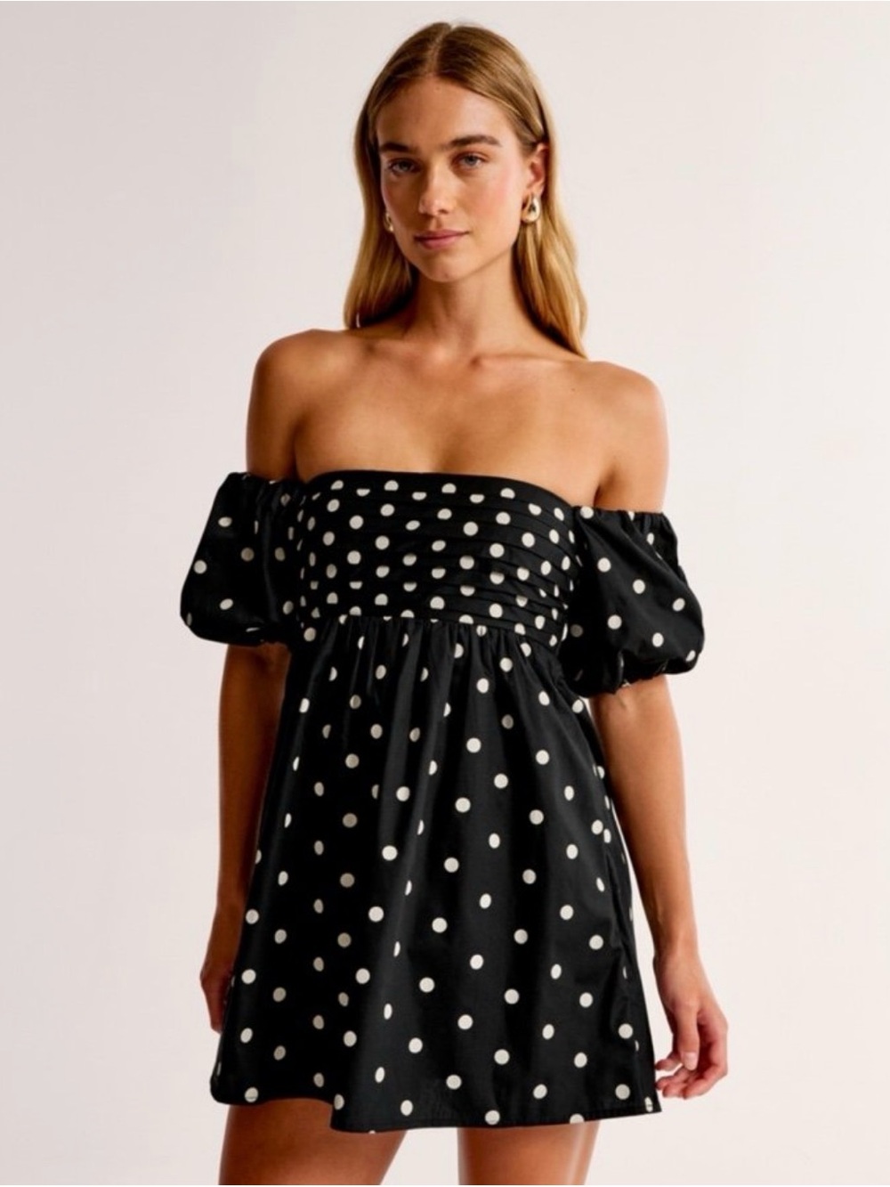 Off-Shoulder Black Polka Dot Mini Skort